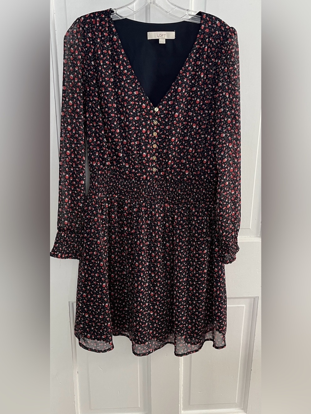 LOFT Ladybug print dress navy red size M